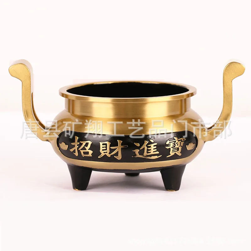 Double-eared copper , incense burner for attracting wealth prosperity, golden and jade-filled official hat-sha