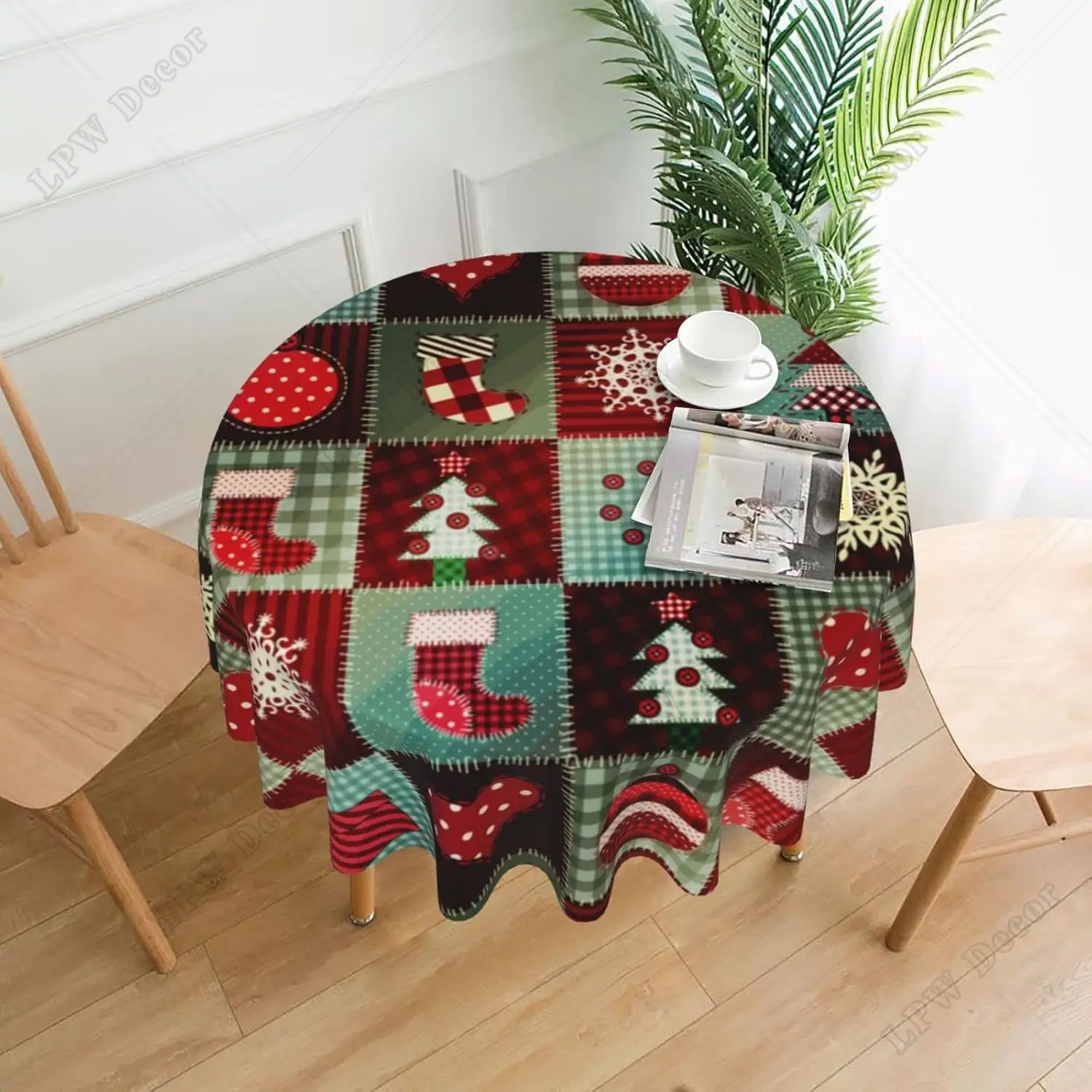 Merry Christmas Tablecloth Round Table Cover Washable Polyester Table Cloth for Kitchen Party Picnic Dining Decor 60 Inch