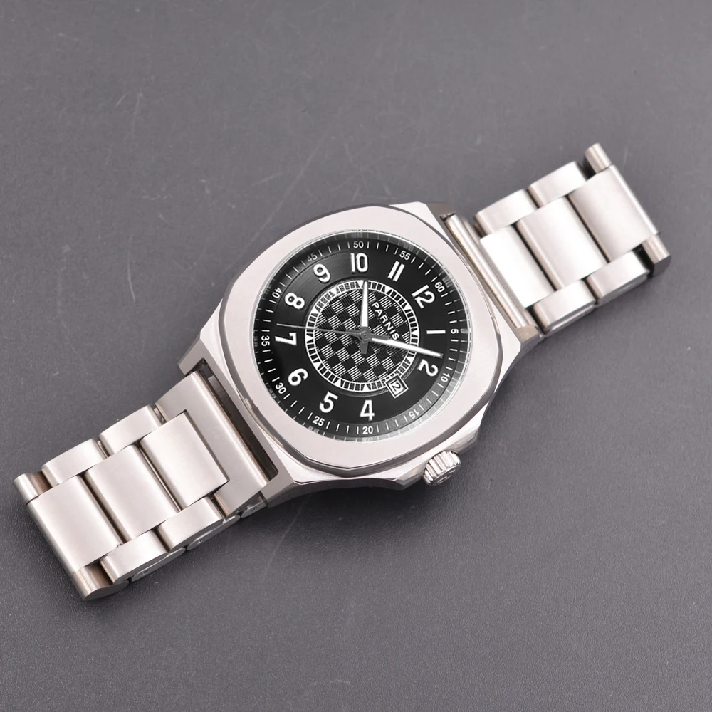 

Fashion Parnis 42MM Black Dial Mechanical Automatic Men Watch Sapphire Crystal Calendar Wristwatches For Men reloj hombre Clock