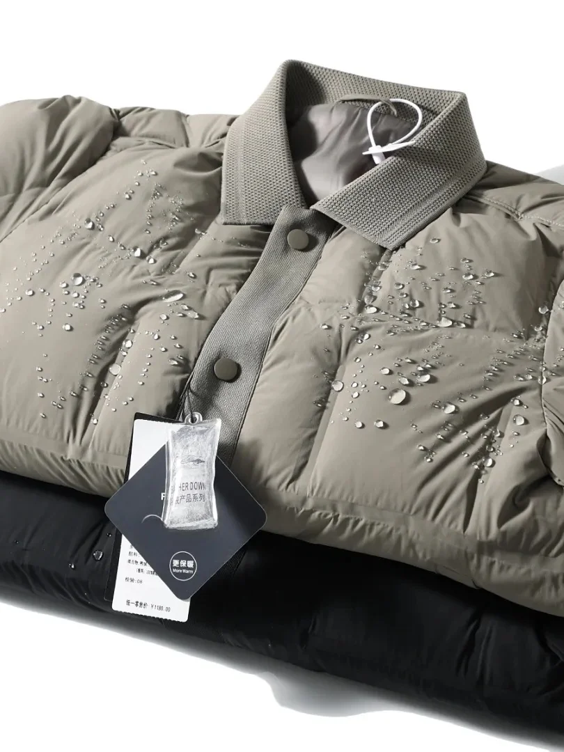 

Мужская легкая куртка с 90% пуховым наполнителем, повседневная, водонепроницаемая, теплая, с откидным воротником, из нейлоновой ткани, стандартный крой, на пуговицах