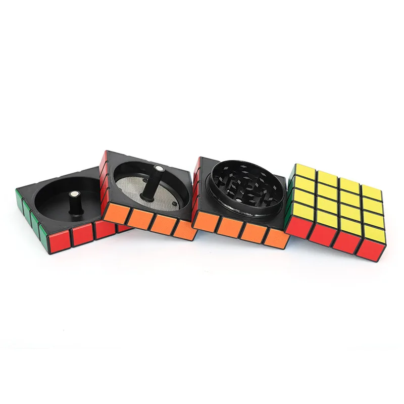 Rubik \'S Kubus Vorm Tabaksmolen 58Mm 4-laags Zinklegering Droge Kruidencrusher Grasslijpmachines Kruidenversnipperaar Rookaccessoires