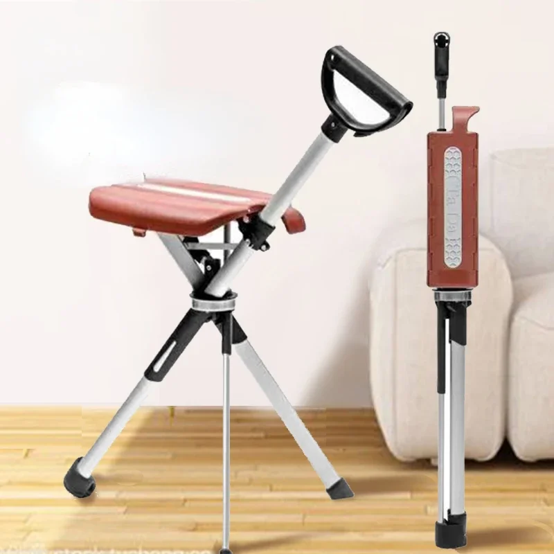 Aviation Aluminum Crutch Chairs with Stool Can Sit Portable Multifunctional Elderly Mobile Chair Walking Stick Chair Folding