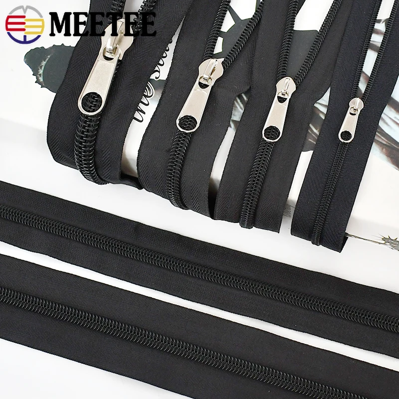 5/10Meters 3#5#8#10# Black Nylon Coil Zippers In Roll with Sliders for Luggage Bags Tent Zip Repair Sewing Accessories Craft