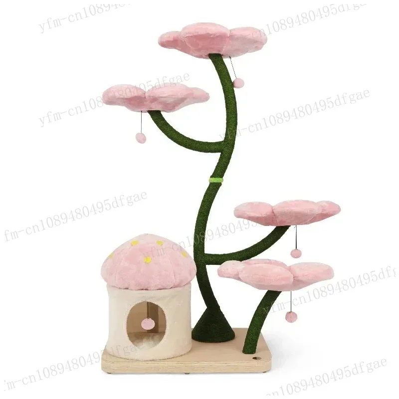 Árbol rascador con forma flor para gatos, torre rosa moderna lujo, marco escalada madera, Casa Grande, juguete para gatos