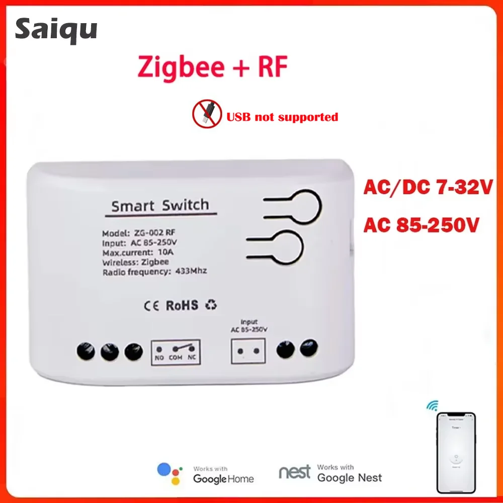 1CH Tuya Smart Relay Zigbee Receive Module Switch AC/DC 12V 24V RF433 Wireless Remote Control With Smart Life Alexa Google