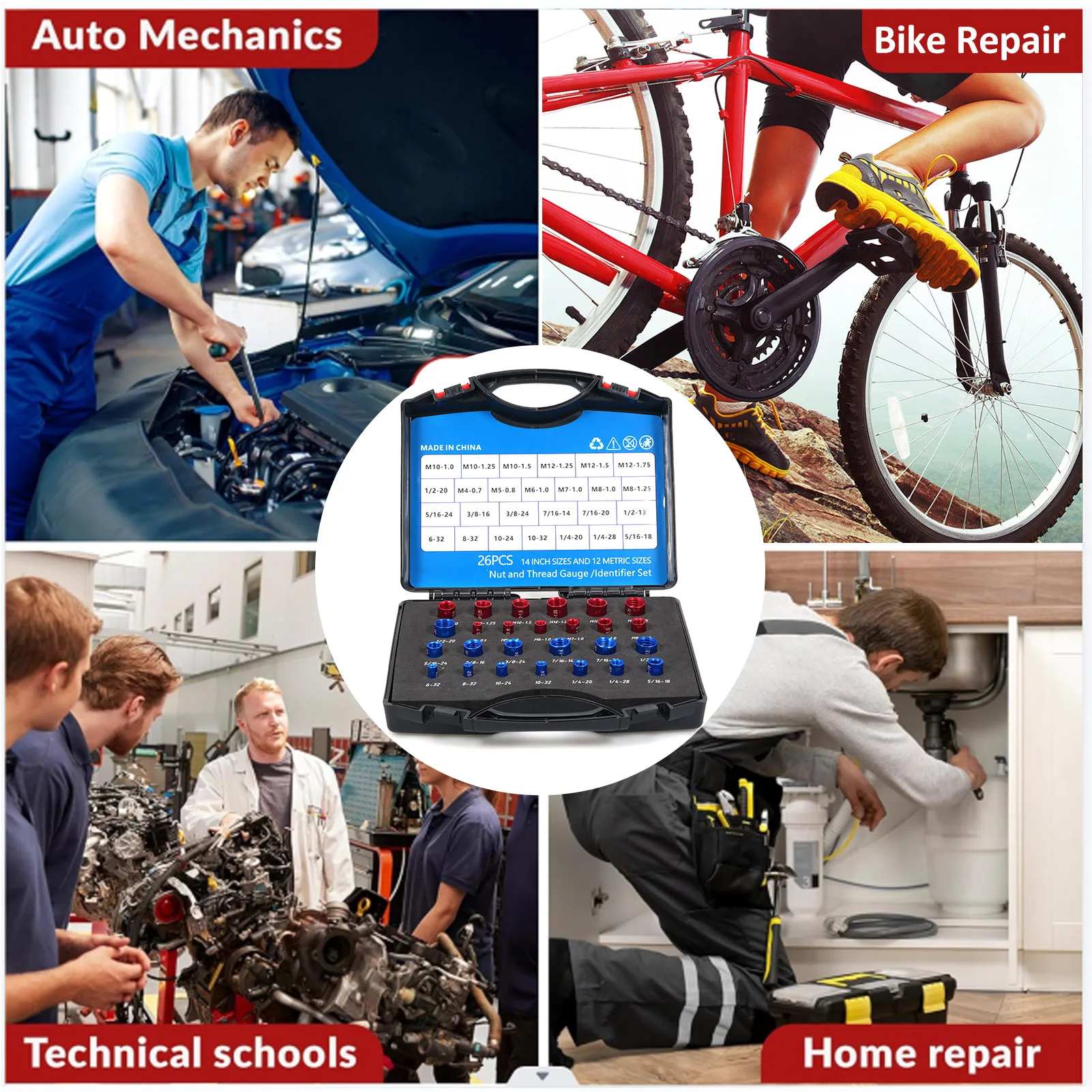 Nut and Bolt Thread Checker 26/44Pcs Male/Female Gauge 14 Inch & 12 Metric Individually Assembled Thread Gauge Compact Bolt