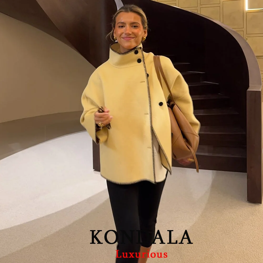 

KONDALA повседневные шикарные желтые свободные пальто с маслом, женские куртки с длинными рукавами и одной пуговицей, женские водолазки с карманами, элегантная верхняя одежда