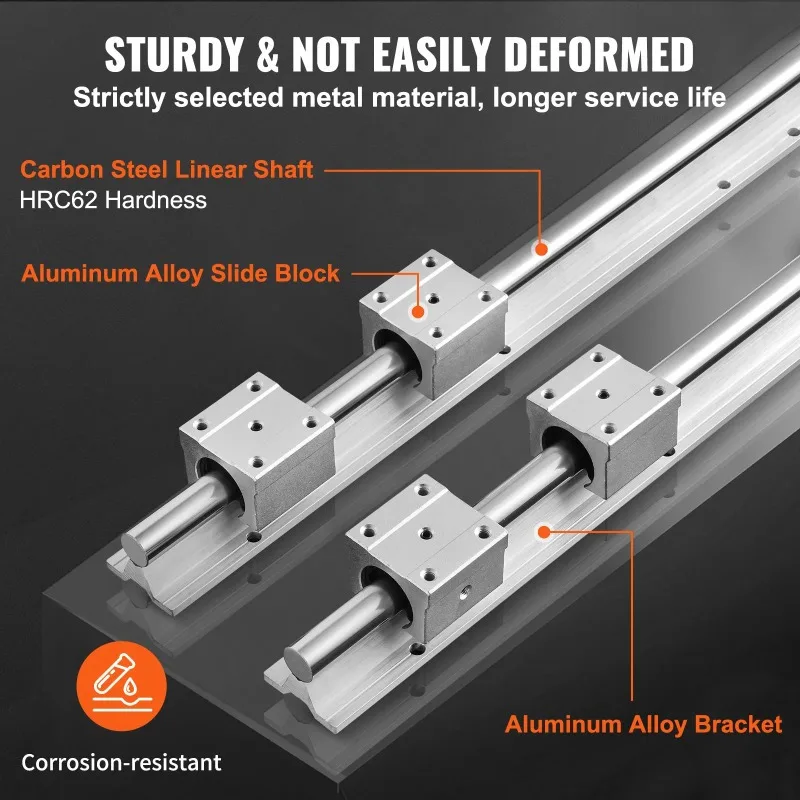 VEVOR Linear Guide Rail Set, SBR16 800mm, 2 PCS 31.5 in/800 mm SBR16 Guide Rails and 4 PCS SBR16UU Slide Blocks, Linear Rails