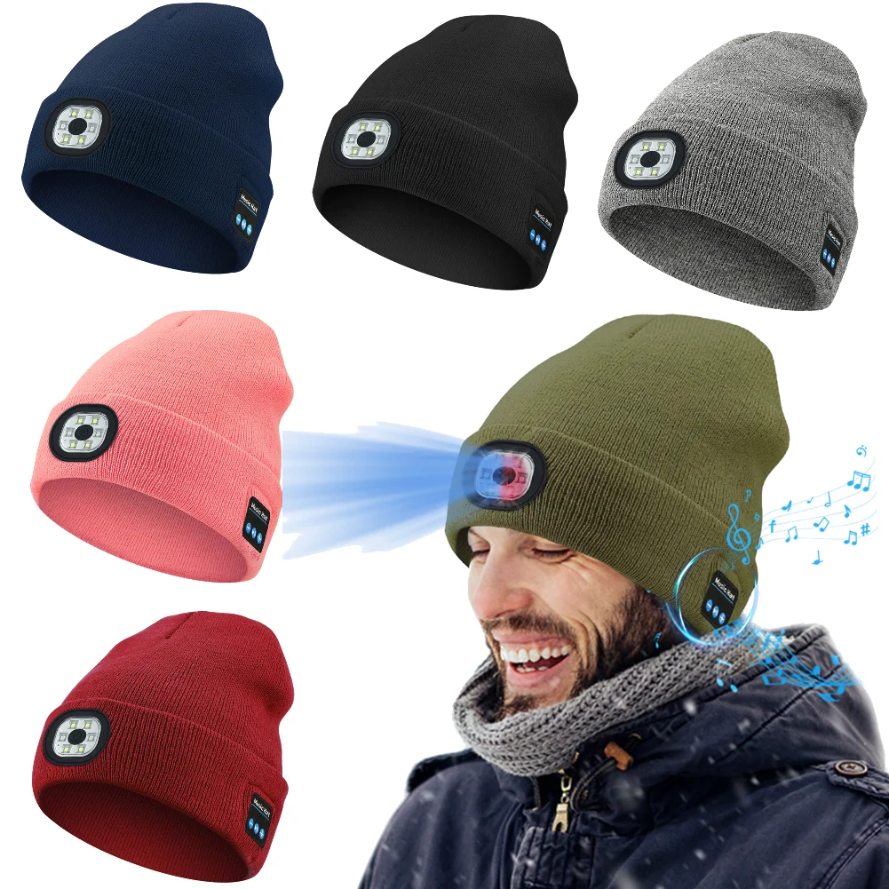 Wireless Bluetooth Beanie Hat with Light Musical knitted hat new outdoorledlighting rechargeable detachable luminous sleeve cap