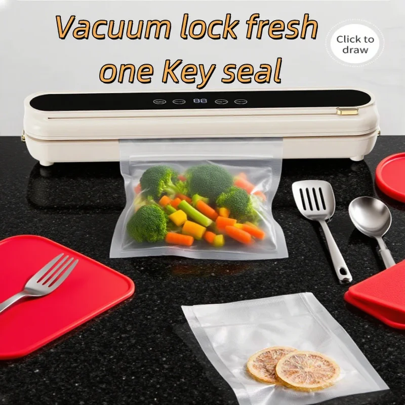 New Electric Vacuum Sealer for Kitchen Dry Wet Food Storage Built-in Cutter Touch Button Easy Seal Food Household Appliance