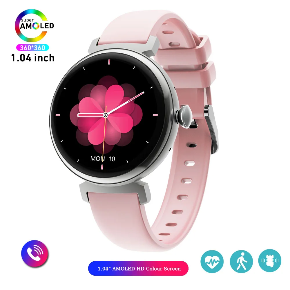 1,04 inch AMOLED-scherm Mode Dames Smart Watch-scherm Weergave altijd Bluetooth-oproep Smartwatch Metalen behuizing Klein schermhorloge