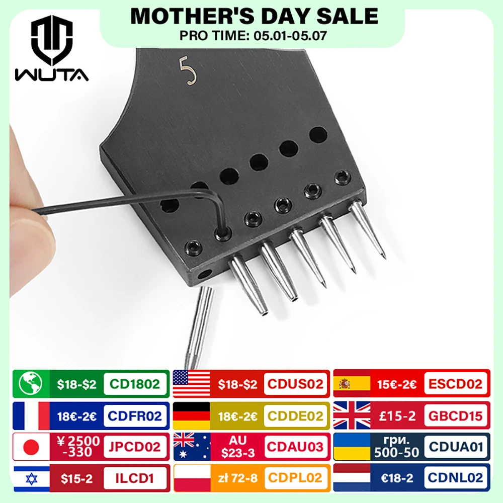 WUTA 2nd Generation Sharp Head Replaceable Pricking Iron Removable Round Hole Punch Leather Craft Chisel DIY Leather Tools