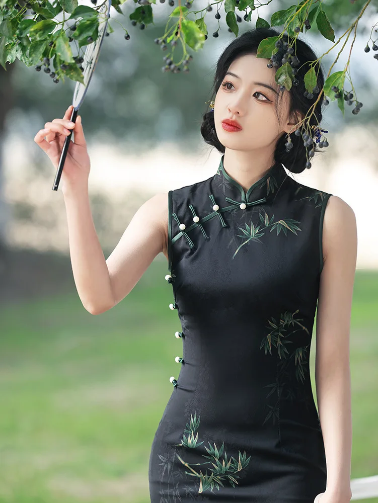 Womens Dresses Aliexpress Cheongsam Fashion Women Chinese Cheongsam For  Young Girls Long Sleeveless Jacquard Qipao 2024