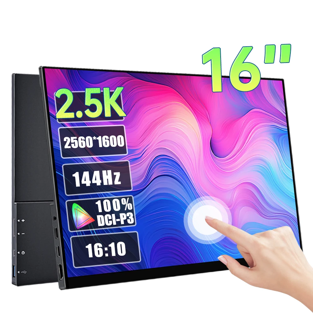 16 Inch 2.5K QHD 144hz Touchscreen Portable Monitor 2560x1600P 16:10 100%DCI-P3 550Nit Game Display For Laptop Switch PS4/5 Xbox