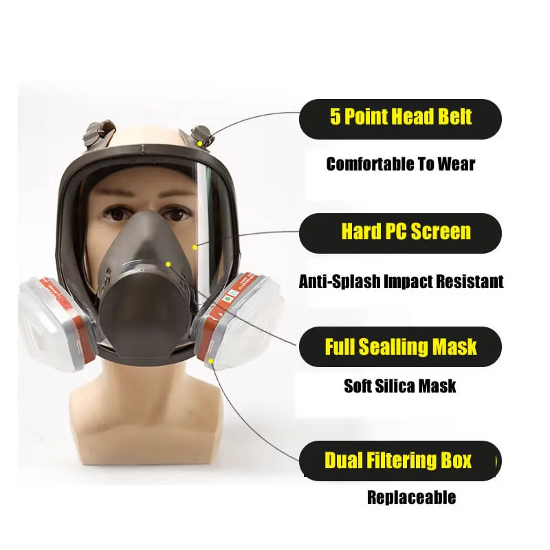 Electric Powered Air Supply Full Face 6800 Mask Chemical Gas Respirator Work Safety For Industrial Welding Painting Spraying