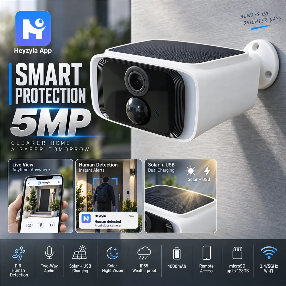 2K Solar Security Camera Outdoor Wireless 2.4GHz 5GHz WiFi Fixed Solar Panel Two Way Talk CCTV Home Surveillance