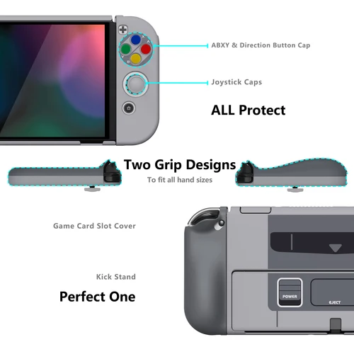 Imagen 2 del producto PlayVital AlterGrips Funda protectora con diseño dividido Carcasa dura ergonómica para interruptor NS OLED - SNES Classic EU Styles clásicos