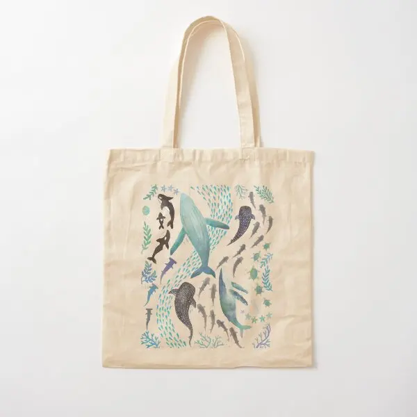 Sharks Humpback Whales Orcas Turtles Iqd Canvas Bag Unisex Handbag Fabric Ladies Tote Grocery Fashion Printed Casual