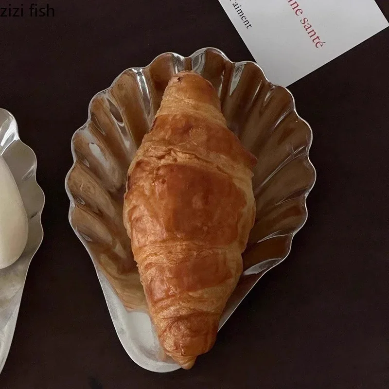 

304 Stainless Steel Shell Plate,Metal High-temperature Resistant Dessert Plate,Jewelry Dish Specialty Tableware Trays Decorative