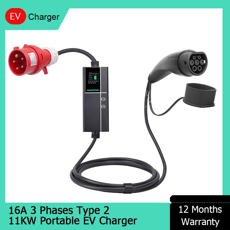 11 кВт, 16 А, 3 фазы, 220 В, 430 В, тип 2, быстрое электрическое зарядное устройство переменного тока EVSE, регулируемый ток ТПУ с WIFI для питьевой зарядки дома EV