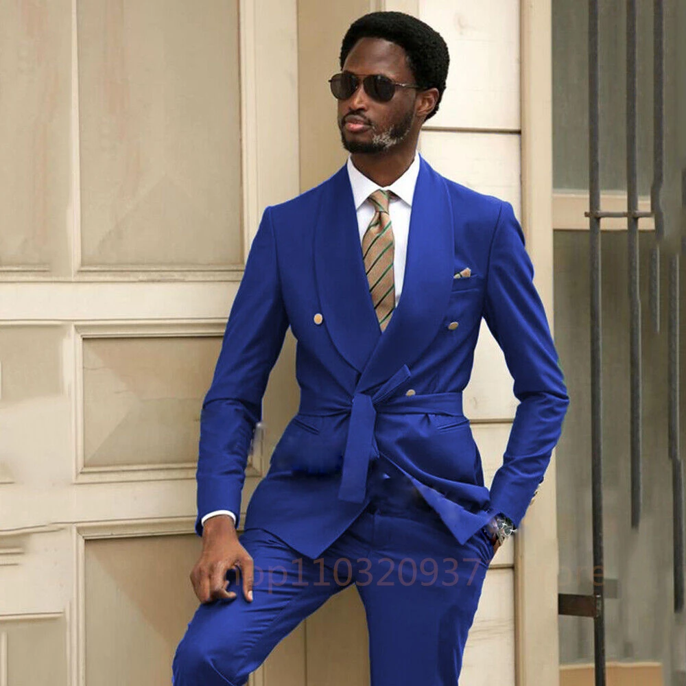 Royal Blue 2024 Men Business Suit Groom Groomsman Tuxedos Prom Wedding Party Formal 2 Piece Set Jacket And Pants 2 Piece