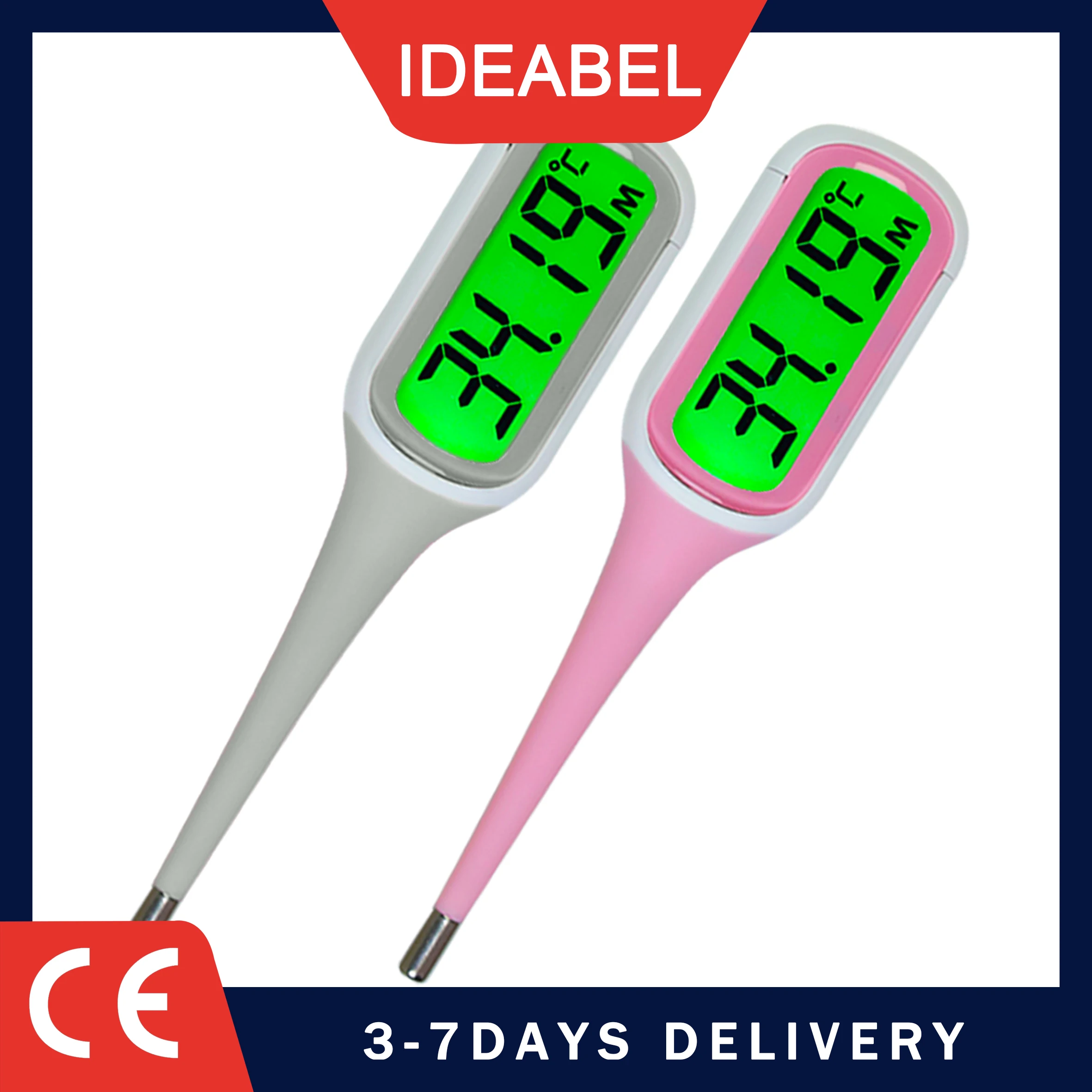 

IDEABEL 9 Seconds Backlit Fever Thermometer Medical Household Digital LCD Medical Fast Measure Kids Child Adult Body Silicone
