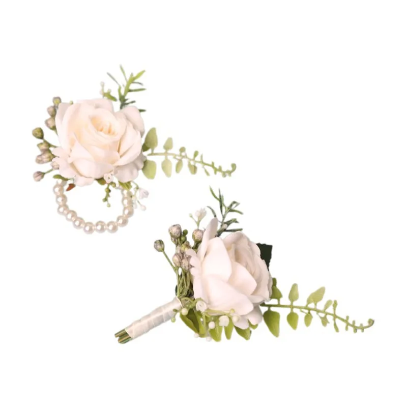 Elegant Groom Boutonniere Flowers for Mensuit Artifical Roses Wrist Corsage Wedding Accessories