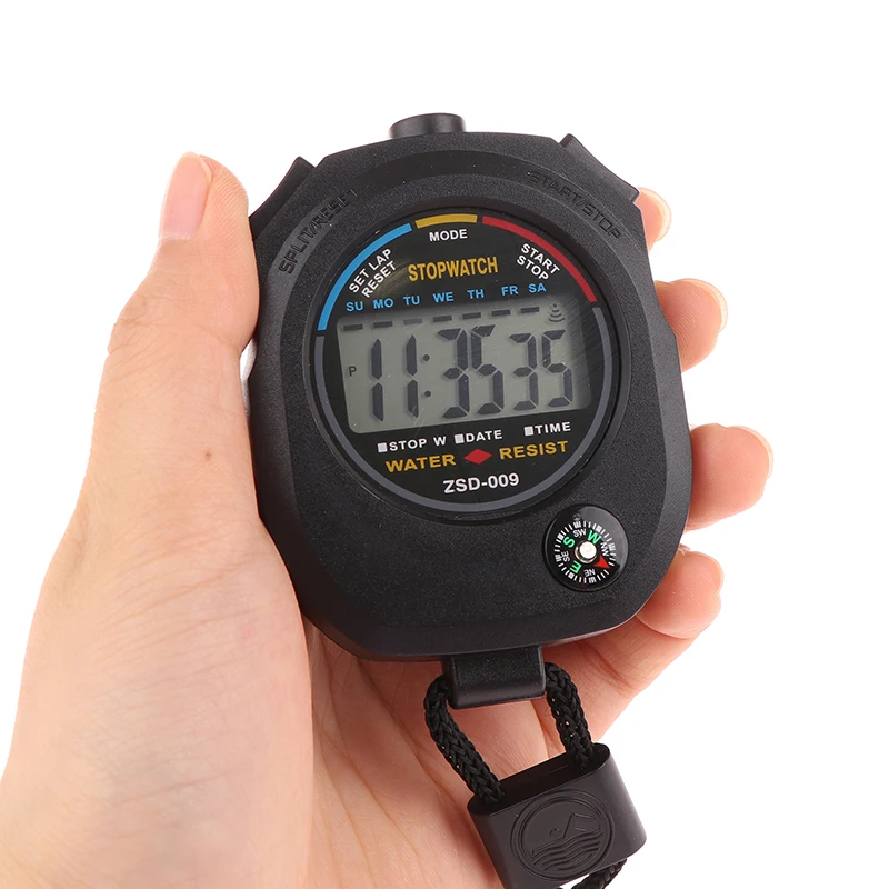 LCD Timer Stop Watch Timer Tools With Belt Waterproof Chronometer Handheld Pocket Stopwatch Professional Digital Sport Stopwatch