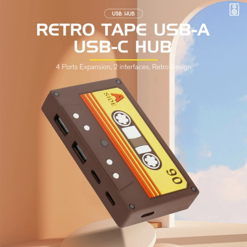 4 Порт USB C Hubs Splitter Fast Speed ​​5 Гбит / с передачи данных ретро -ленточные адаптеры для аксессуаров для ноутбука лучшая