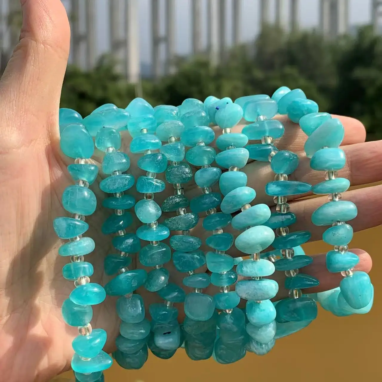 Natural Amazonite Bracelet Blue Stone Irregular Jewelry Wholesale Design Handmade GEM Beads Healing Women Jewelry Gifts