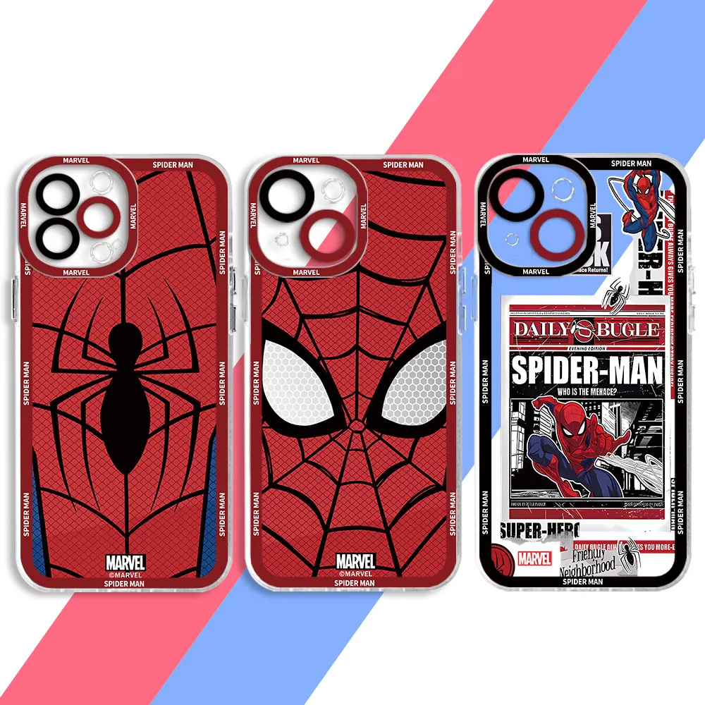 Marvel superhero Spider Man Phone Case for iPhone X XS 8 15 Plus 13 Pro Max 7 6s 14 Pro SE XR 11 12 Mini Transparent Soft Cover