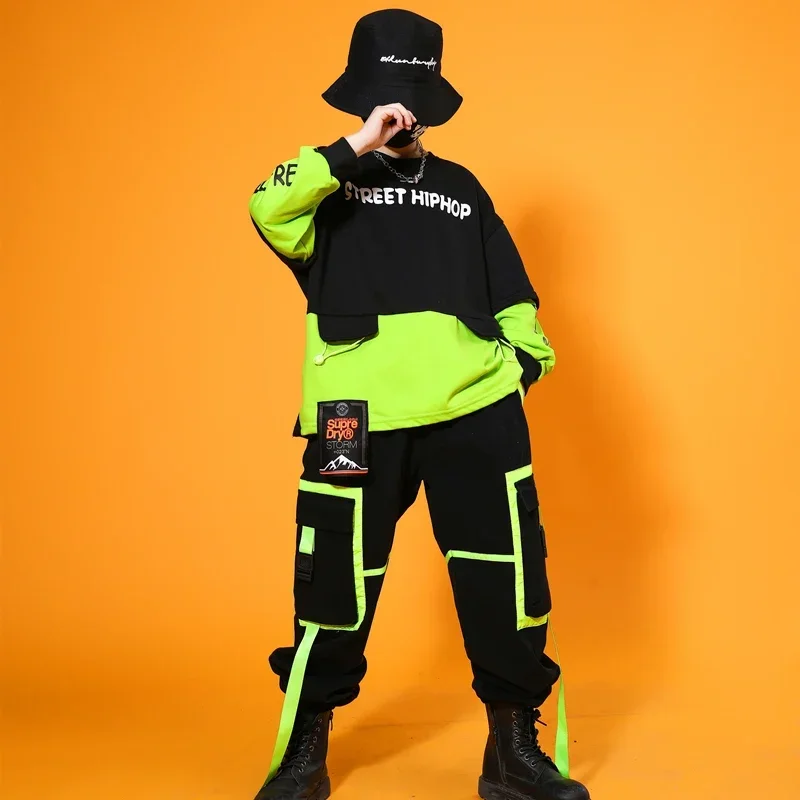 Ragazzi Hip Hop Streetwear ragazze Crop Top Cuff Cargo Pant Outfit bambino Patchwork felpa Joggers Street Dance bambini costumi Jazz