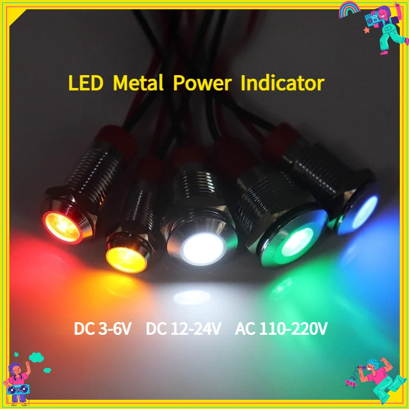 

5PCS Metal LED Warning Indicator Lights Waterproof IP65 Signal Lamp Pilot Wire for 3-6 12-24 110-220V Various Sizes 6 8 10 12 16