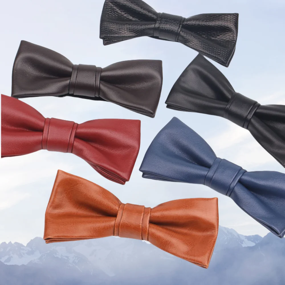 

Simple Solid Color PU Leather Bow Tie Adjustable Textured Men Necktie Bowknot Creative Retro Cravat Business