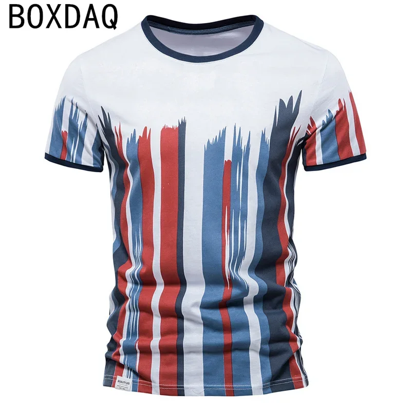 

2024 New Vertical Stripe 3D Digital Printed Men's T-shirt Round Neck Short Sleeve Fashion Casual Top Plus Size Men T-Shirts