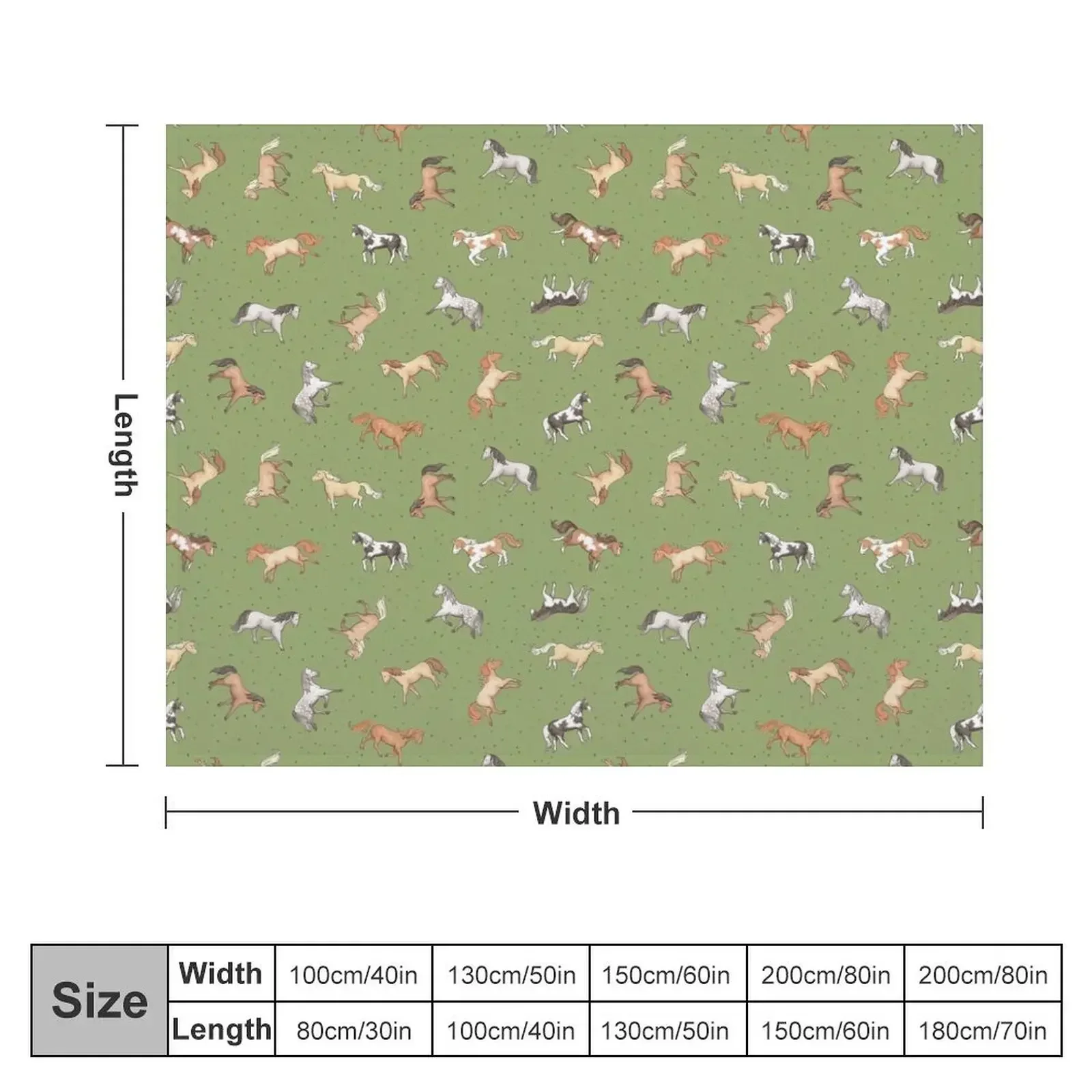 Scattered Horses spotty on olive green pattern Throw Blanket Cute Plaid Beach Warm Thin Blankets