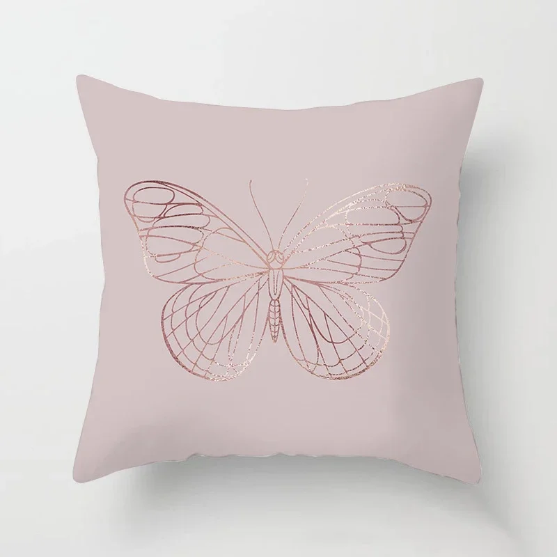 Pink Geometric Pillowcase Sofa Home Decoration Leaves Plant Pillow Cases Butterfly Animal Cushion Cover Polyester Pillowslip