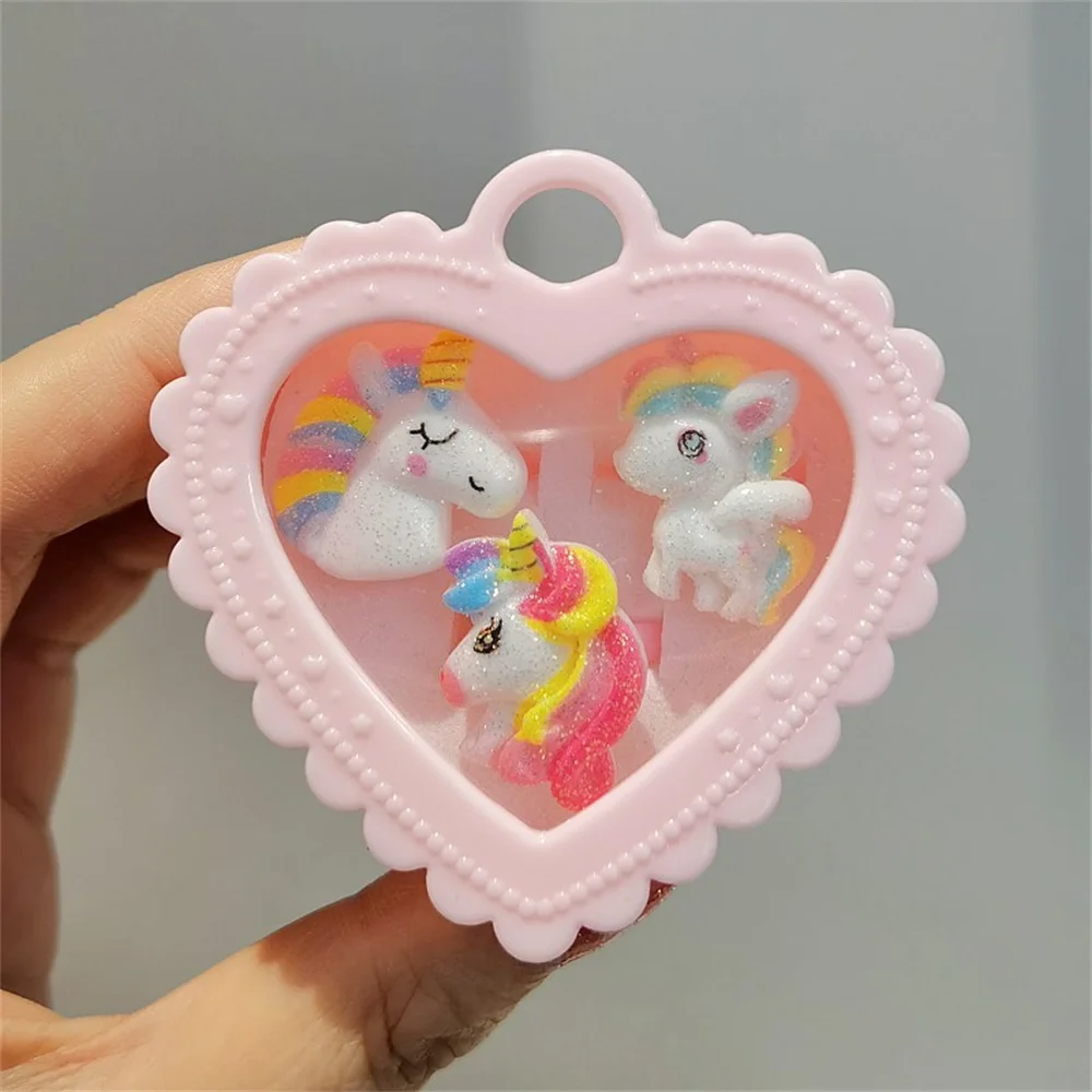 Cute Little Girl Cartoon Unicorn Acrylic 3pcs Set Ring Best Gift for Parents To Give Their Children on Holidays and Birthdays