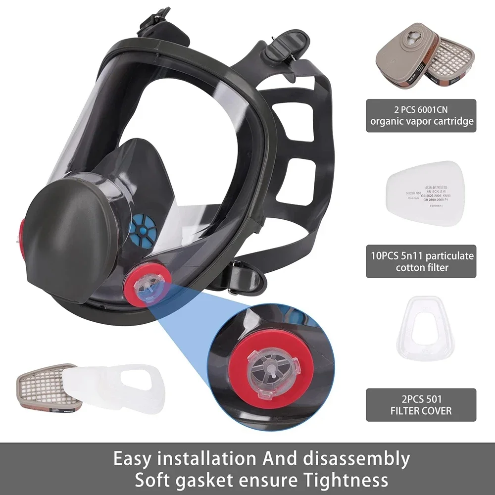 6800 Industrial Painting Spraying Respirator Gas Mask Filter Suits Safety Work Protection Dust Full Face Mask Replace for 3M