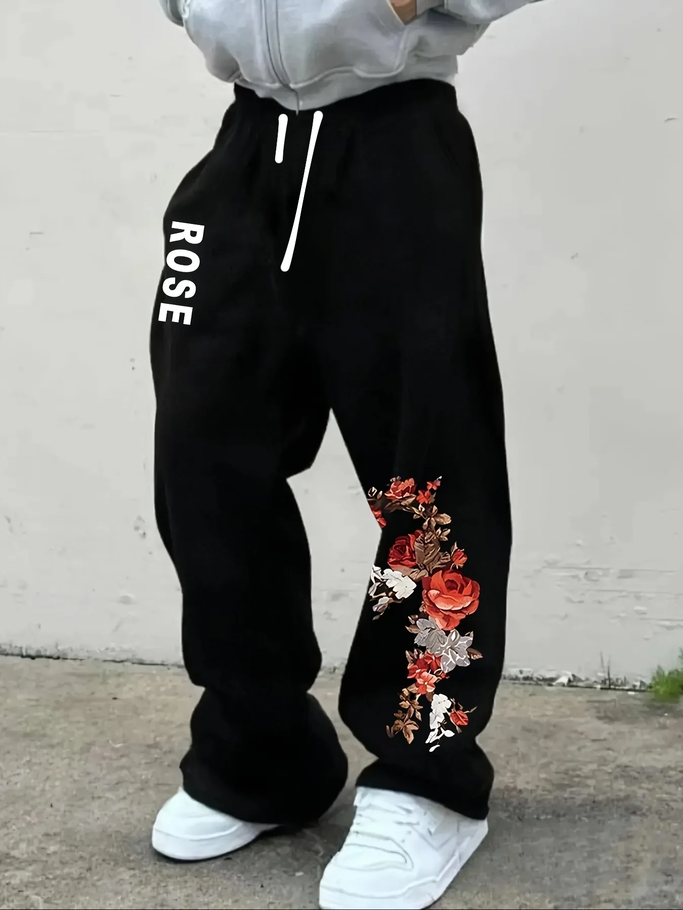 Men Gothic Vertical Graphic Wide Leg Sweatpants Drawstring Loose Straight Baggy Y2K Dark Punk Streetwear Pants.