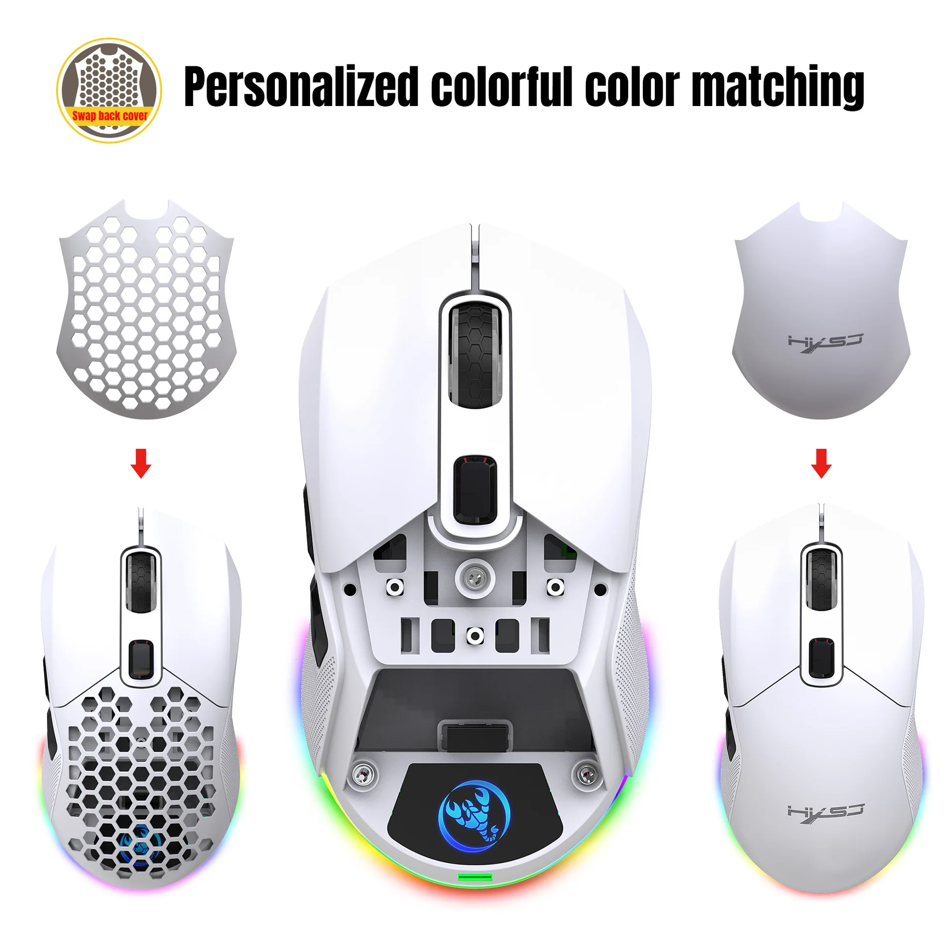 New Dual Mode Wireless Mouse 2.4G Bluetooth Portable Rechargeable RGB Mice 4800dpi Interchangeable back cover Gaming Mause