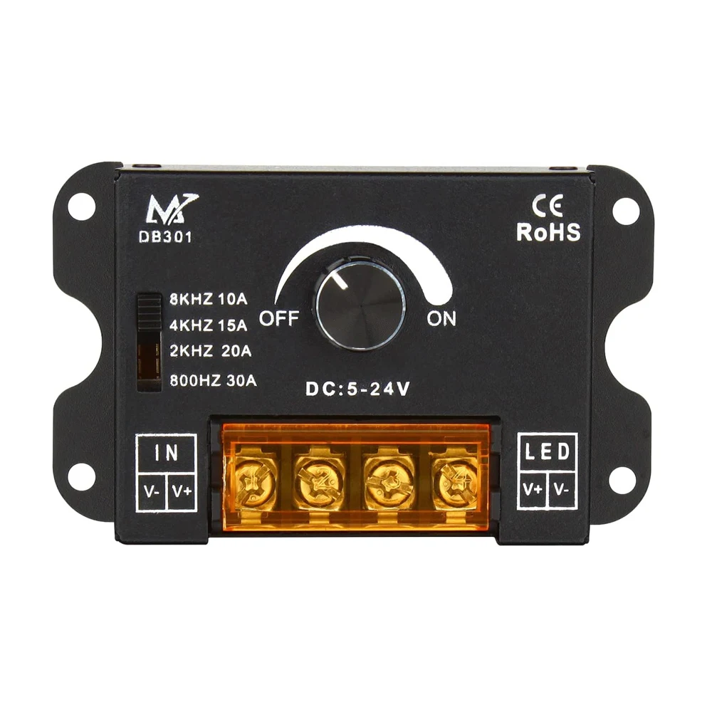 LED-Knopfdimmer, 5 V, 12 V, 24 V, 10 A/30 A, PWM-Frequenz, einstellbarer LED-Dimm-Controller-Schalter, EIN/AUS für einfarbige LED-Streifen