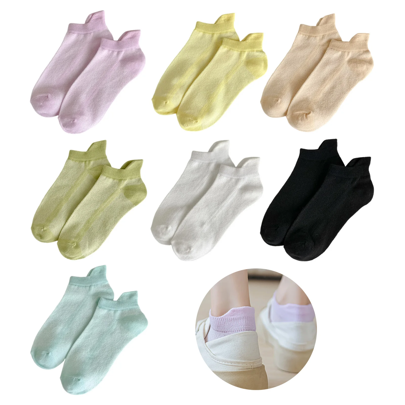 

Breathable Mesh Low Cut Ankle Socks Anti-falling Heel Solid Color Ankle Socks for Women Slipper Socks