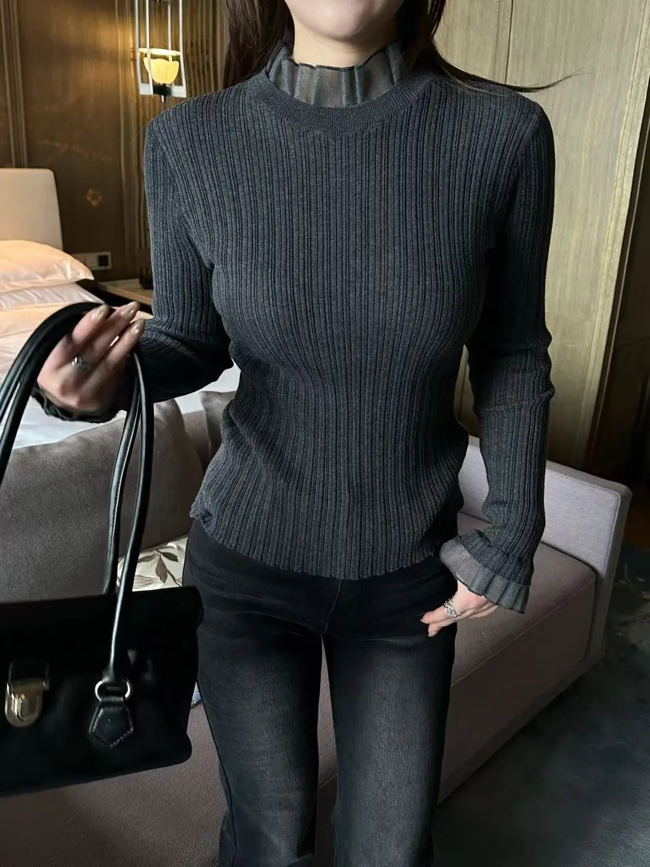 

Qiqi plus Size Women's Knitted Sweater Long Sve Casual Sle Slimming Base Layer Top Soft Lazy Sle Stri Knitwear