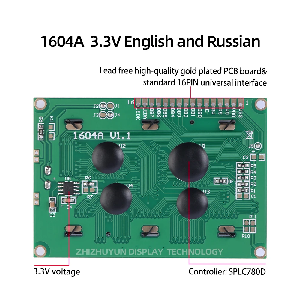 Imagem -02 - Tela de Caráter Voltagem Display Module Lcm Dot Matrix Filme Cinza Texto Preto Linhas Inglês Russo 1604a