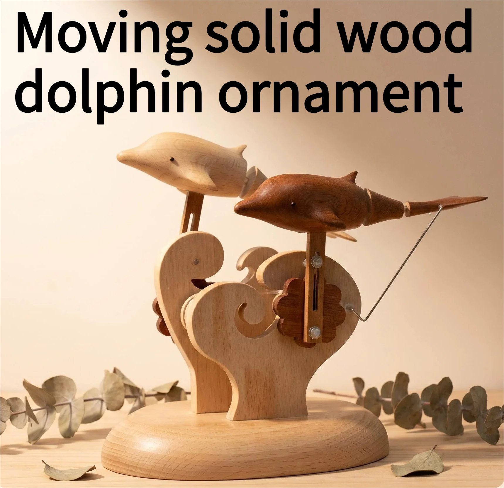 Moving Dolphin Companion Handmade Solid Wood Tabletop Decompression Ornament Creative Birthday Gift