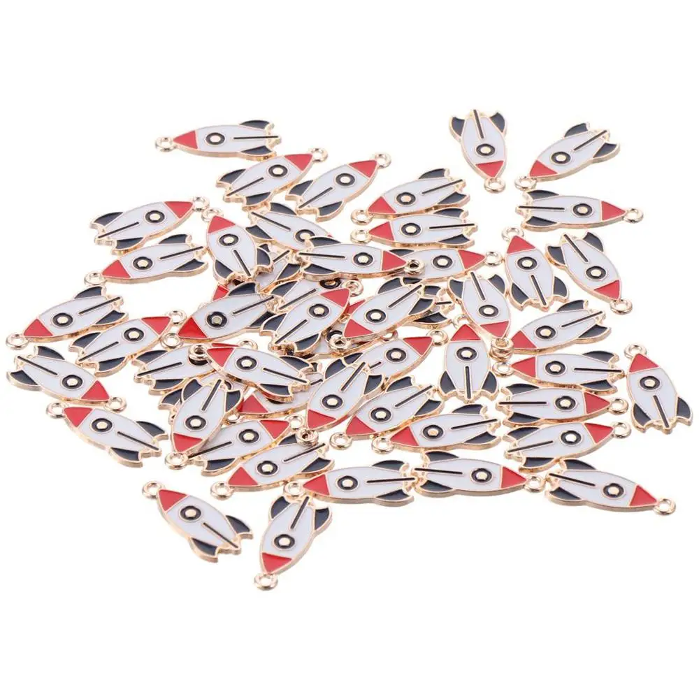Dijes esmaltados de cohete chapados en oro esmaltado, colgantes esmaltados de aleación de Zinc de 13x27mm, abalorio con tema espacial para fabricación de joyas