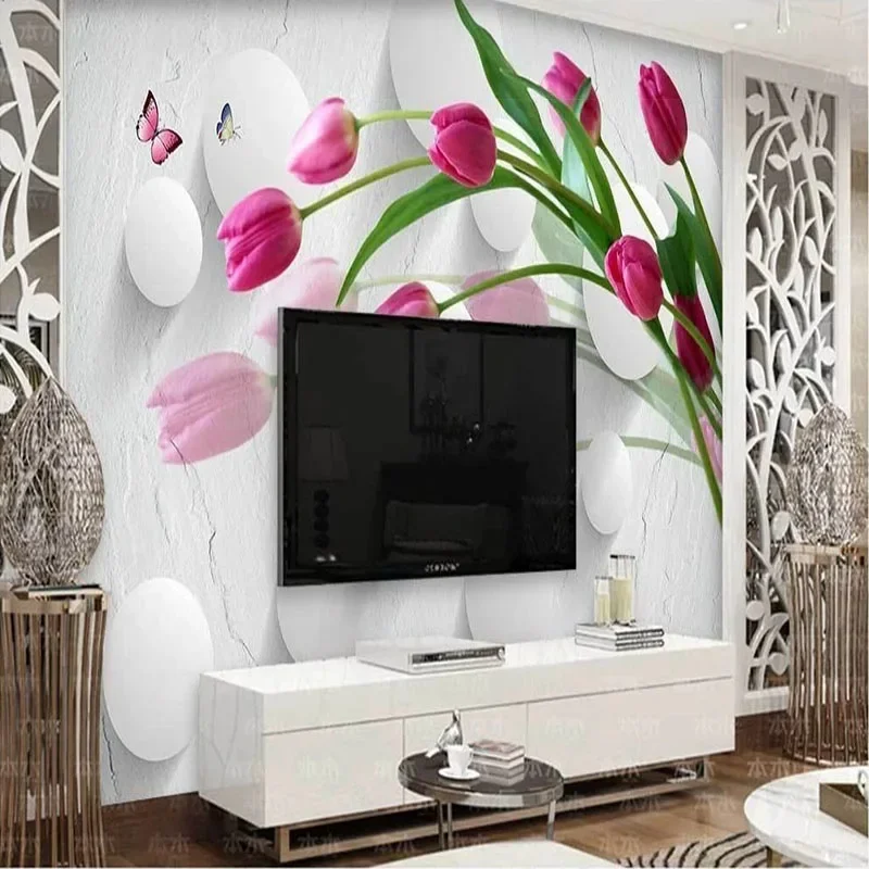 

Custom Mural Wallpaper 3D Modern Simple Tulip 3D Stereo Background Wallpaper For Bedroom Walls Papel De Parede Home Décor Tapety