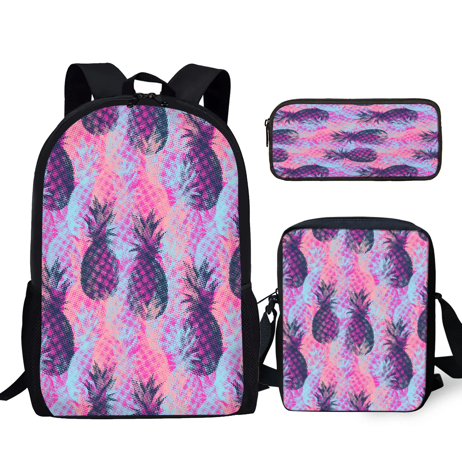 Imagem -03 - Fruit Pineapple Print School Bolsa Grupo Listra Colorida Mochila para Estudante Laptop Adolescente Livro Didático Casual Pcs