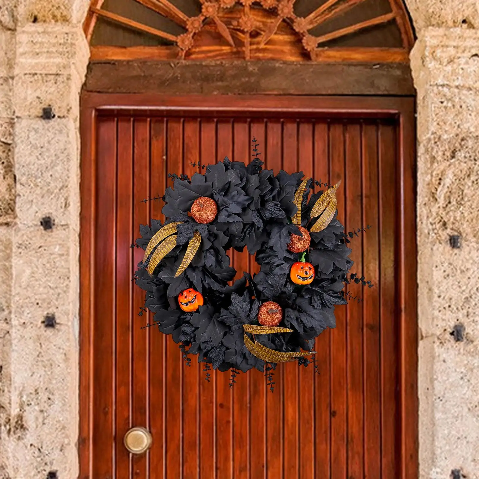 

Хэллоуин искусственный венок для украшения входной двери, гирлянда, блестящая тыква для внутреннего и наружного окна фермерского дома